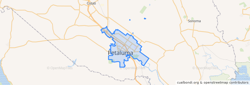 Mapa de ubicacion de Petaluma.