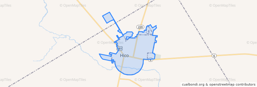 Mapa de ubicacion de Hico.