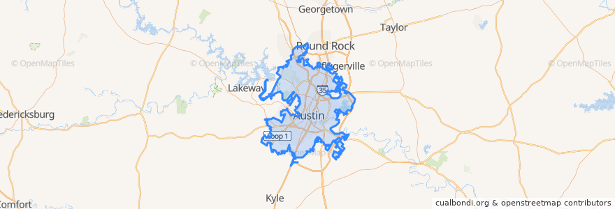 Mapa de ubicacion de Austin.