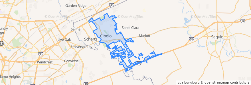Mapa de ubicacion de Cibolo.