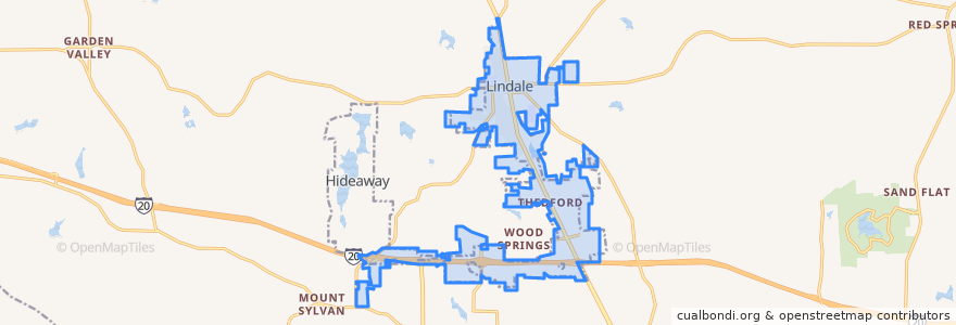 Mapa de ubicacion de Lindale.