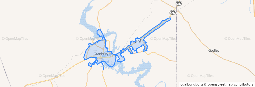 Mapa de ubicacion de Granbury.