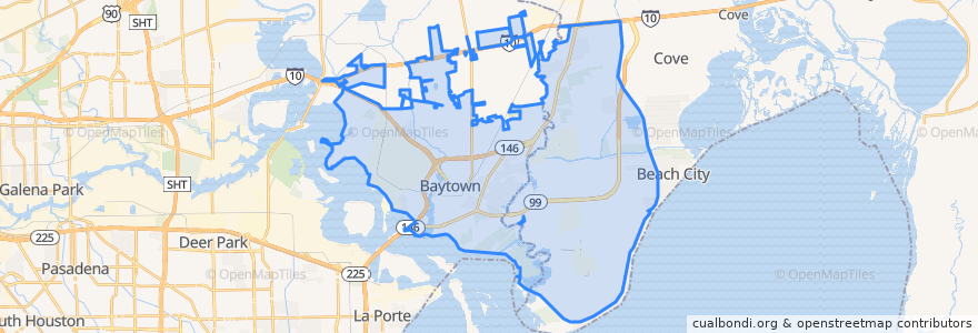 Mapa de ubicacion de Baytown.