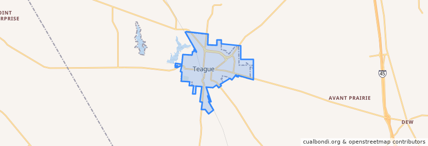 Mapa de ubicacion de Teague.