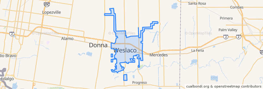 Mapa de ubicacion de Weslaco.