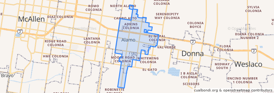 Mapa de ubicacion de Alamo.