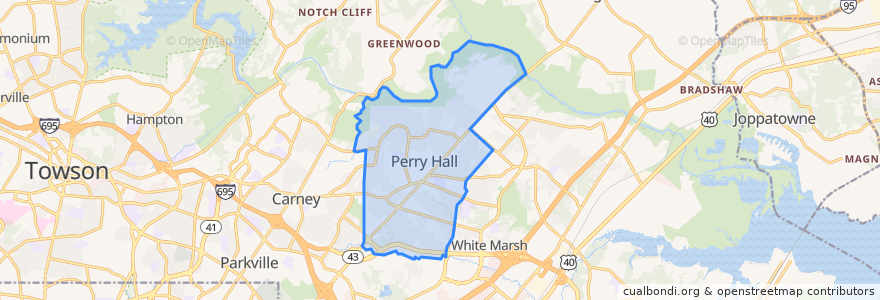 Mapa de ubicacion de Perry Hall.