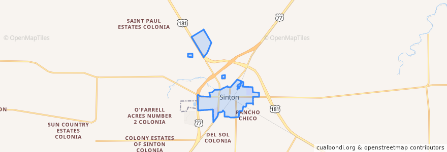 Mapa de ubicacion de Sinton.