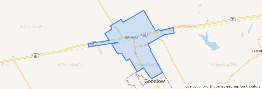 Mapa de ubicacion de Kerens.