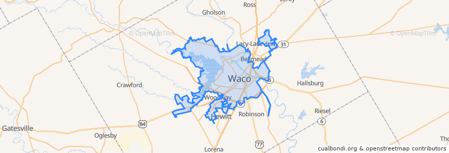 Mapa de ubicacion de Waco.