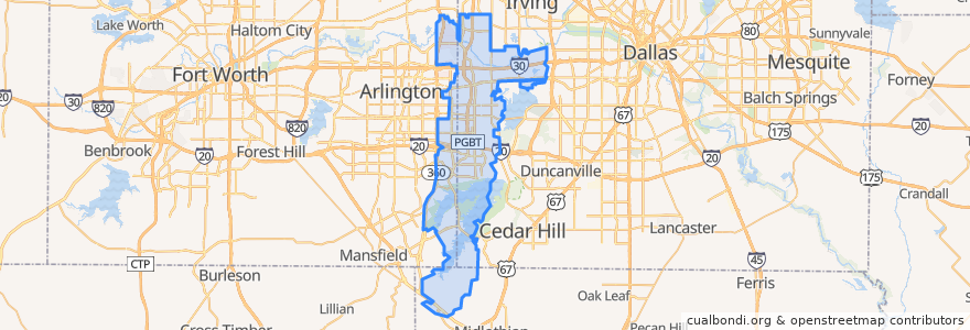 Mapa de ubicacion de Grand Prairie.