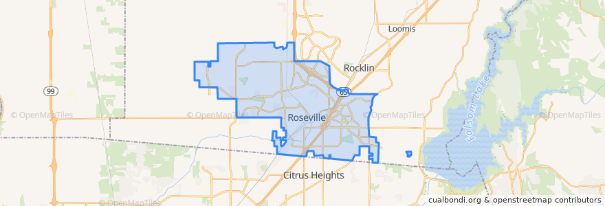 Mapa de ubicacion de Roseville.