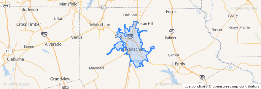 Mapa de ubicacion de Waxahachie.