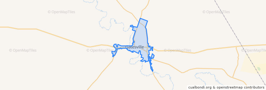 Mapa de ubicacion de Gatesville.