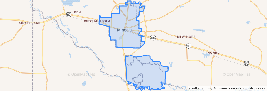 Mapa de ubicacion de Mineola.
