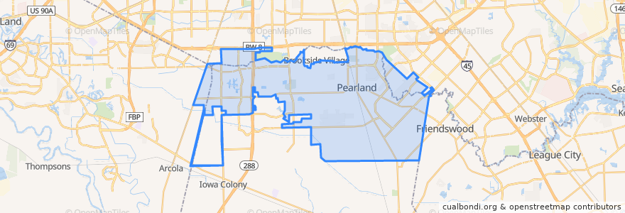 Mapa de ubicacion de Pearland.