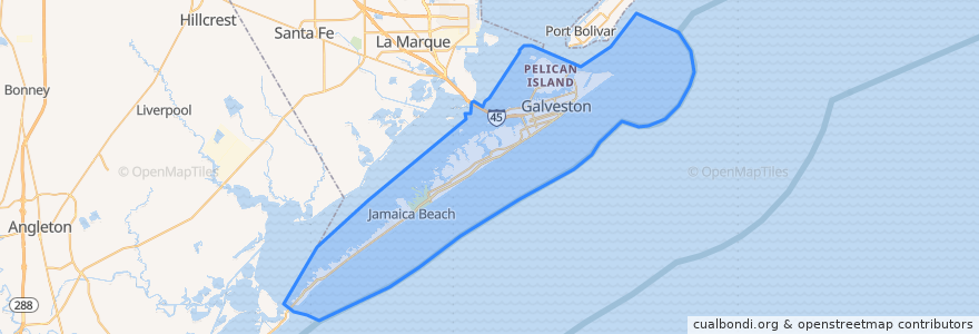 Mapa de ubicacion de Galveston.