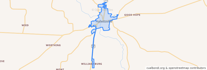 Mapa de ubicacion de Hallettsville.