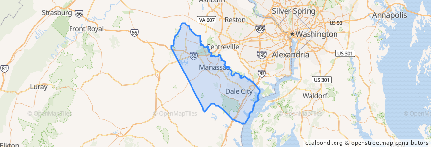 Mapa de ubicacion de Prince William County.