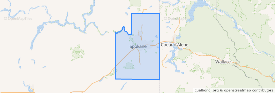 Mapa de ubicacion de Spokane County.