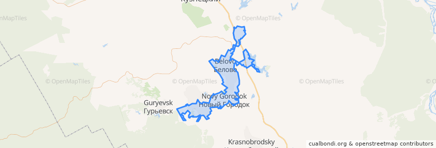 Mapa de ubicacion de Беловский городской округ.