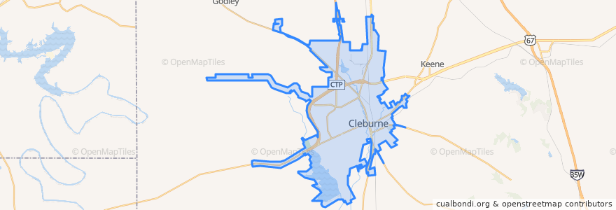 Mapa de ubicacion de Cleburne.