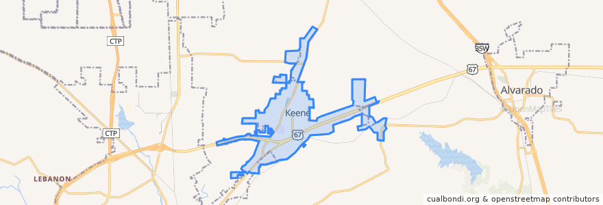 Mapa de ubicacion de Keene.