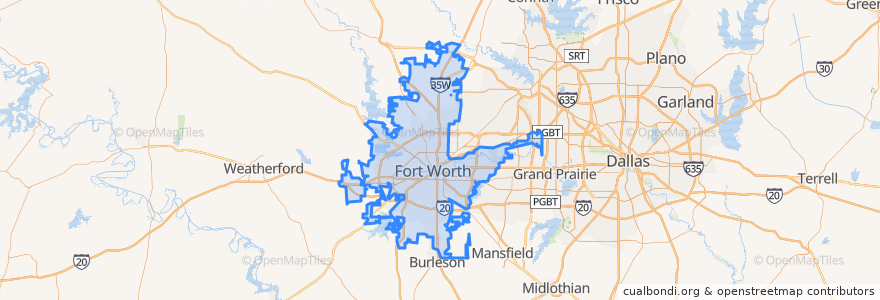 Mapa de ubicacion de Fort Worth.