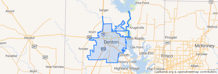 Mapa de ubicacion de Denton.