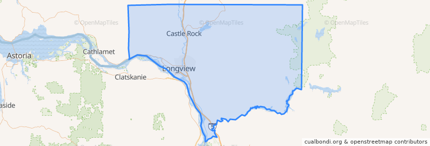Mapa de ubicacion de Cowlitz County.