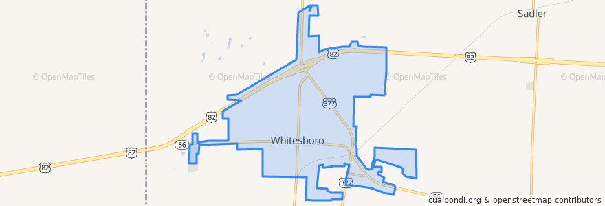 Mapa de ubicacion de Whitesboro.