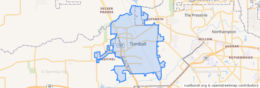 Mapa de ubicacion de Tomball.