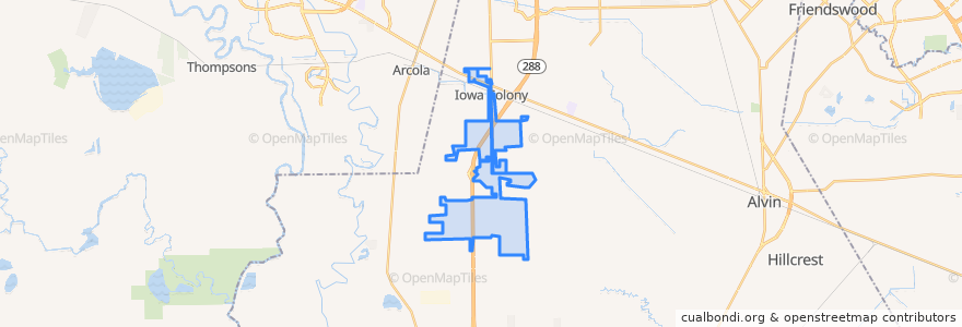 Mapa de ubicacion de Iowa Colony.