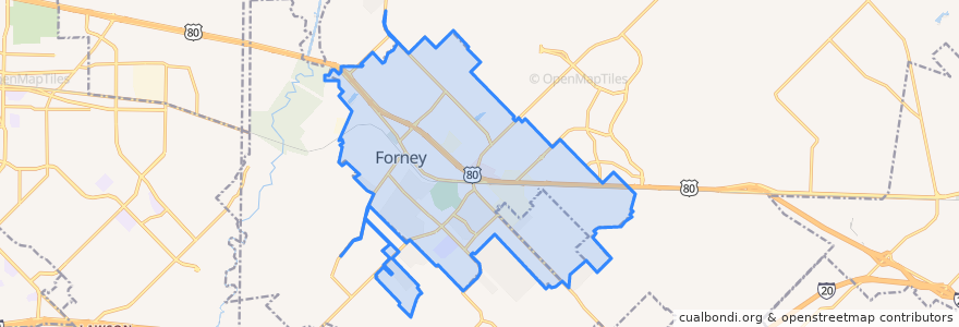 Mapa de ubicacion de Forney.