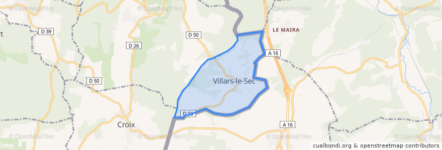 Mapa de ubicacion de Villars-le-Sec.