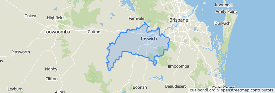 Mapa de ubicacion de Ipswich City.