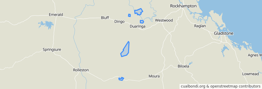 Mapa de ubicacion de Woorabinda Aboriginal Shire.