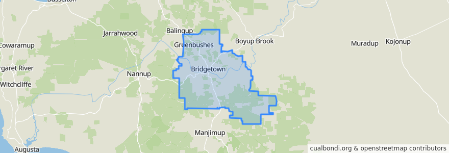 Mapa de ubicacion de Shire Of Bridgetown-Greenbushes.