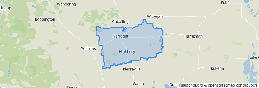 Mapa de ubicacion de Shire Of Narrogin.