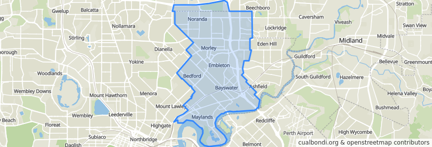 Mapa de ubicacion de City of Bayswater.