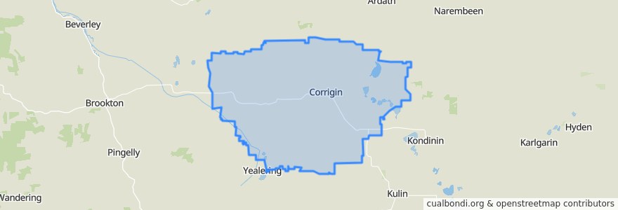 Mapa de ubicacion de Shire Of Corrigin.