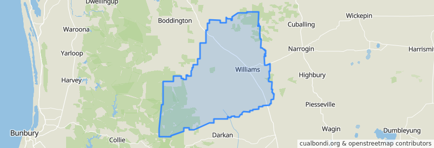 Mapa de ubicacion de Shire Of Williams.