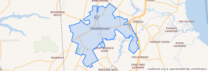 Mapa de ubicacion de Middletown.