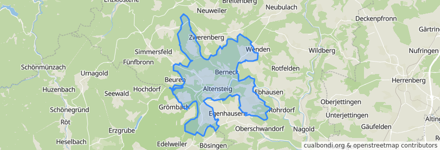 Mapa de ubicacion de Altensteig.