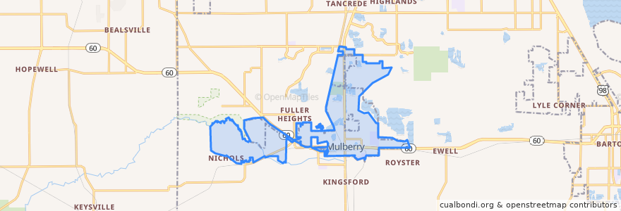 Mapa de ubicacion de Mulberry.