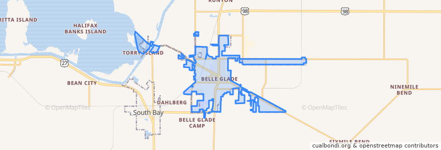 Mapa de ubicacion de Belle Glade.