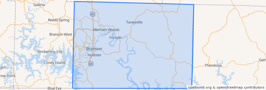 Mapa de ubicacion de Taney County.