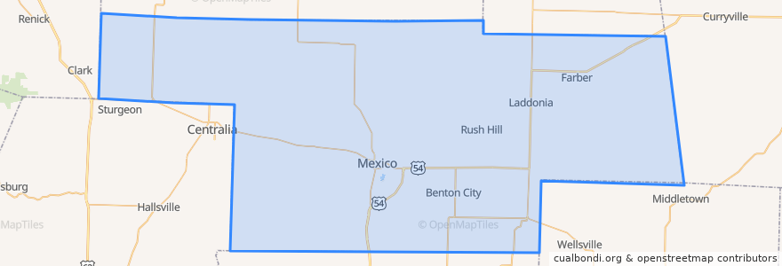 Mapa de ubicacion de Audrain County.