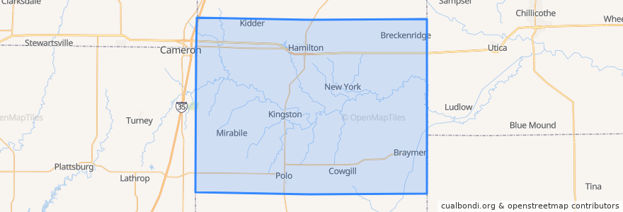 Mapa de ubicacion de Caldwell County.