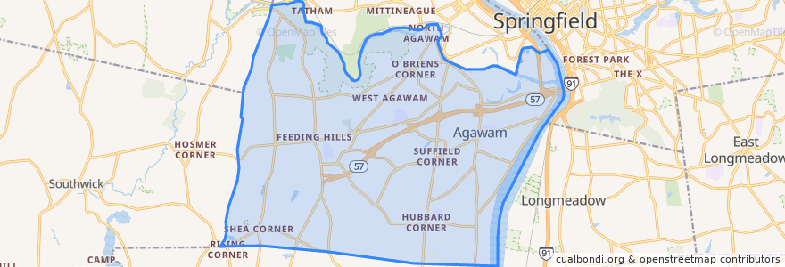 Mapa de ubicacion de Agawam.